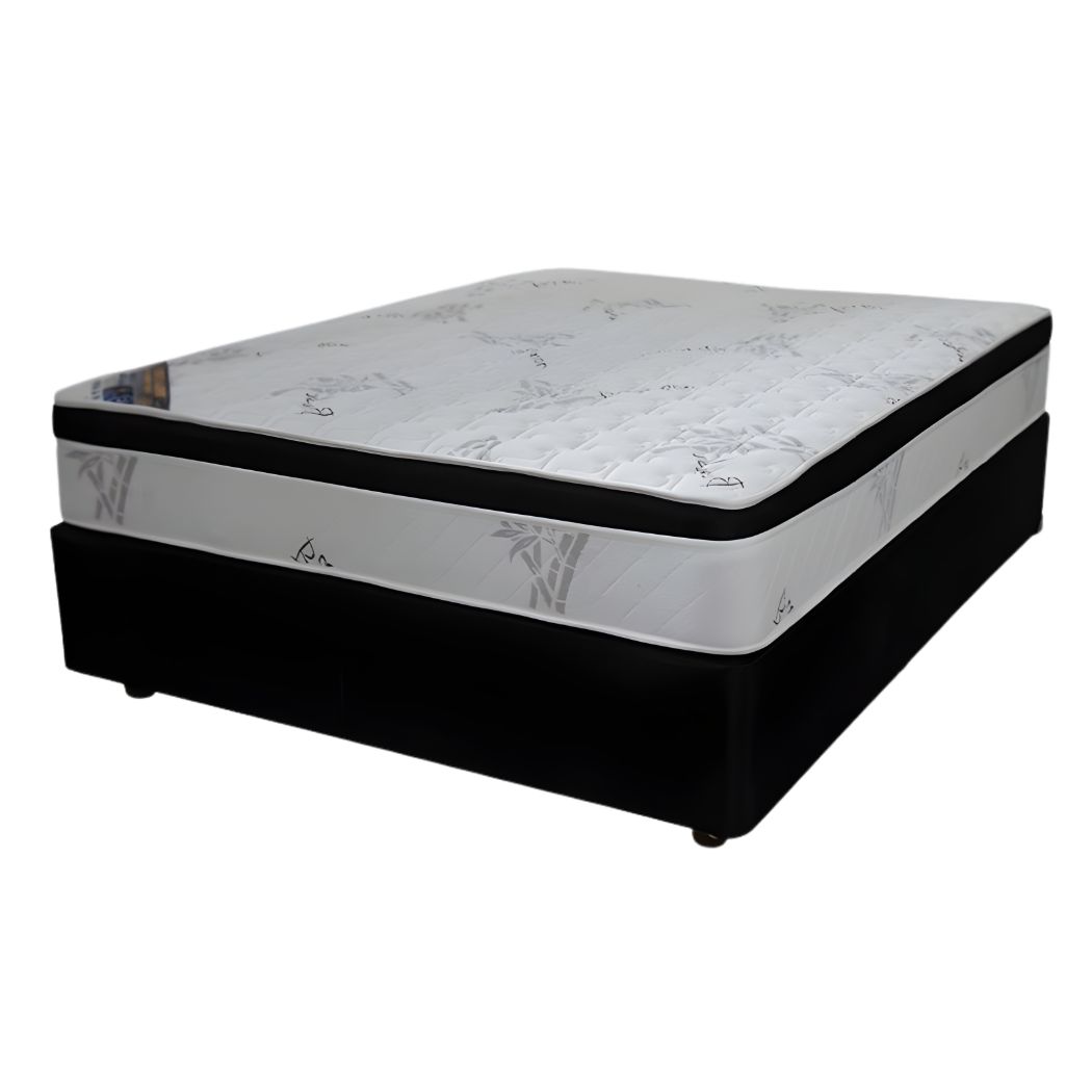 Bamboo No Flip mattress with Eurotop and black suede base, Johannesburg Discount Beds, available in all sizes.